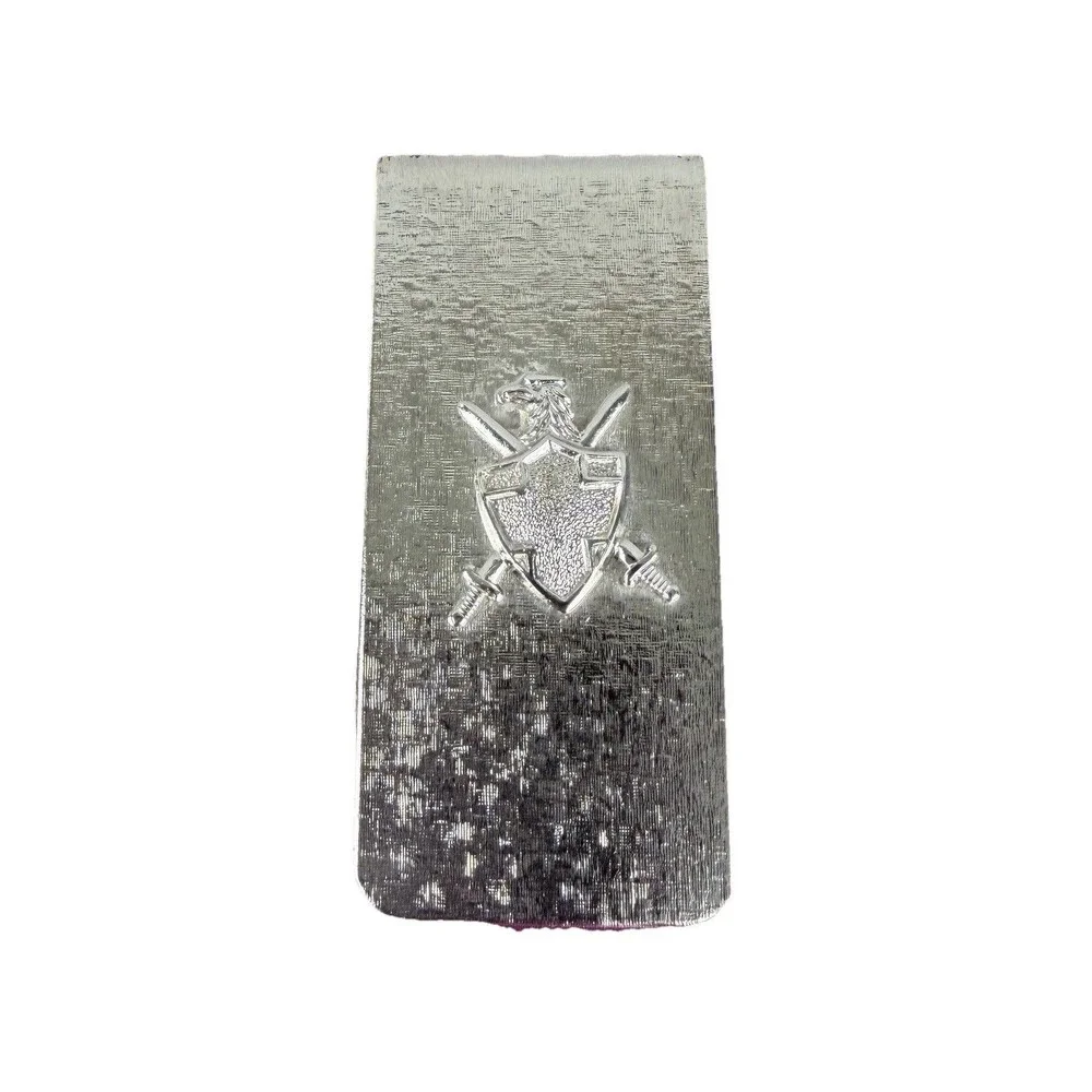 VTG Florentine Money Clip Silver Tone With Eagle Shield And Crossed Swords